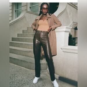 Abercrombie & Fitch Brown High Waist Faux  Leather 90’s Straight Leg Pants